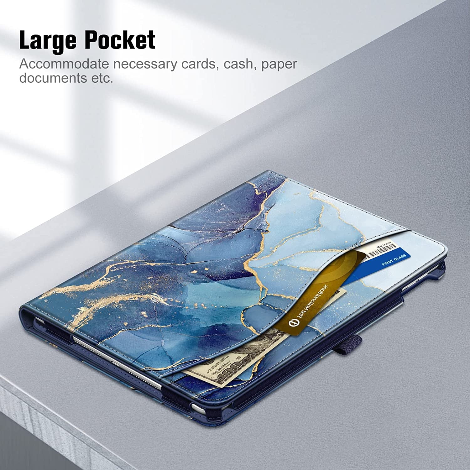 Multi-Angle Viewing Case for Ipad 9Th/8Th/7Th Generation 10.2 Inch | Vegan Leather Folio Stand Cover, Pencil Holder & Storage Pocket, Corner Protection, Auto Wake/Sleep, Ocean Marble
