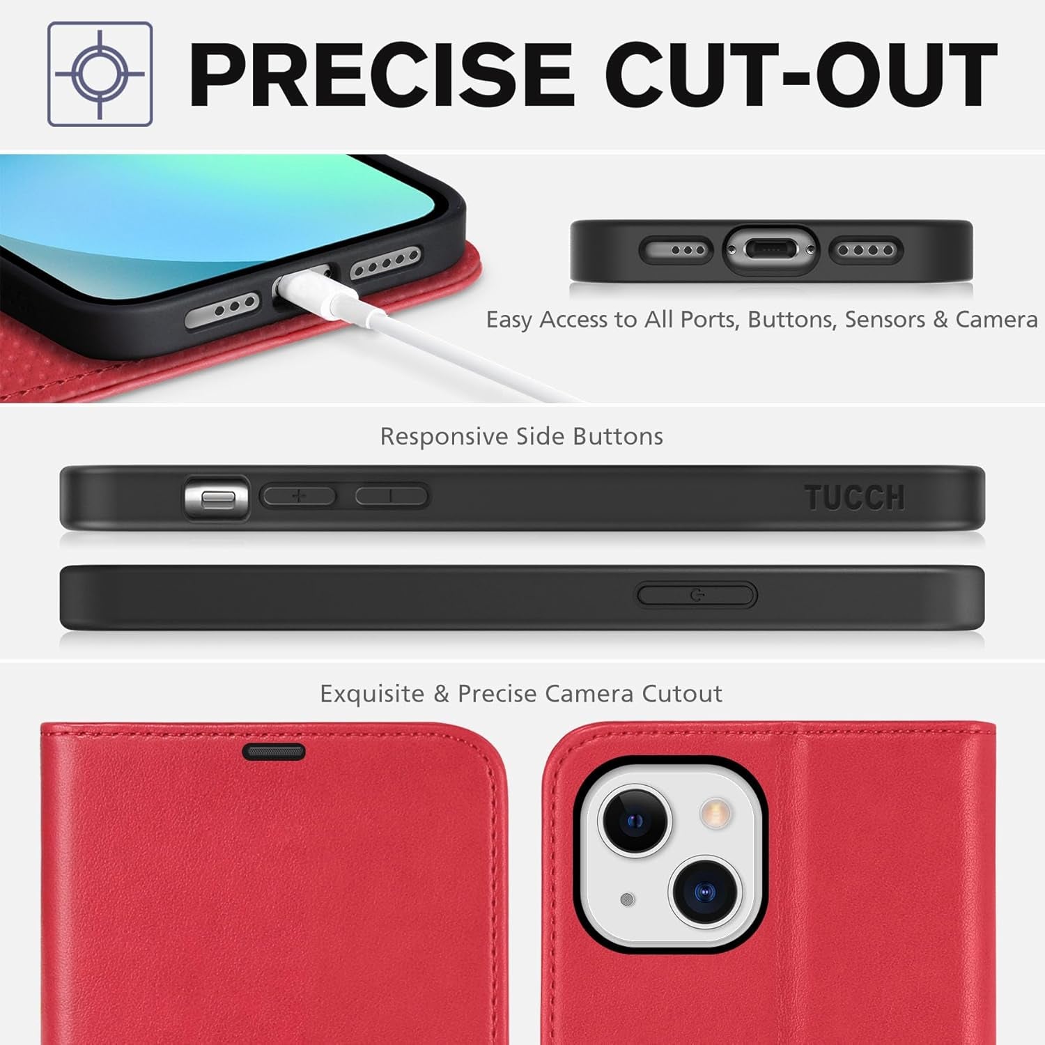 Wallet Case for Iphone 13 (6.1") 2021, 3 Card Slots, Red | RFID Blocking, Viewing Stand, Shockproof TPU Shell, PU Leather, Magnetic Closure, Protective Folio Flip Cover