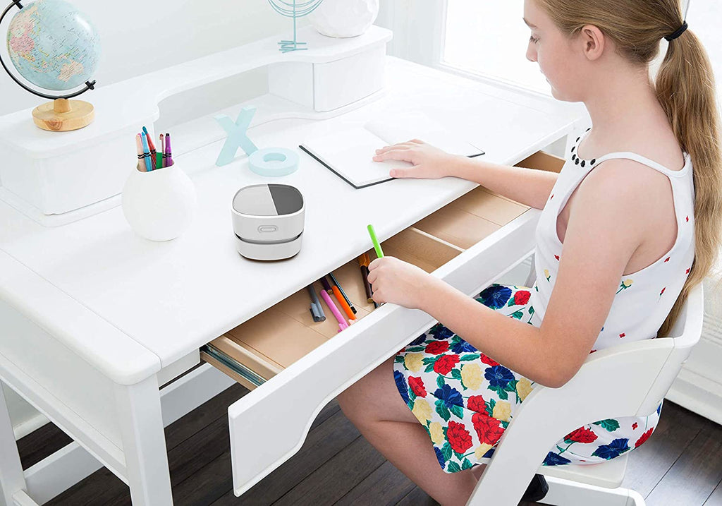 Mini Desktop Vacuum Cleaner for Table Dust (White AA Battery) | up to 4 Hours Endurance, 360° Rotatable, Cleans Desk Dust, Eraser Crumbs, Great for Home/School/Office, Ideal Kids Gift