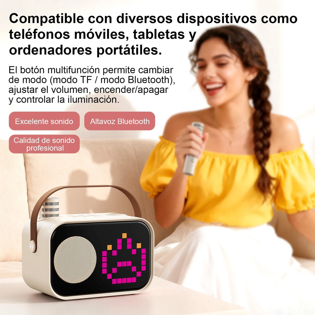 Karaoke Machine for Kids Adults, Mini Karaoke Machine for Singing, Portable Party Speaker with Microphone, 15+ Pixel Animation, Kids Toy Gift