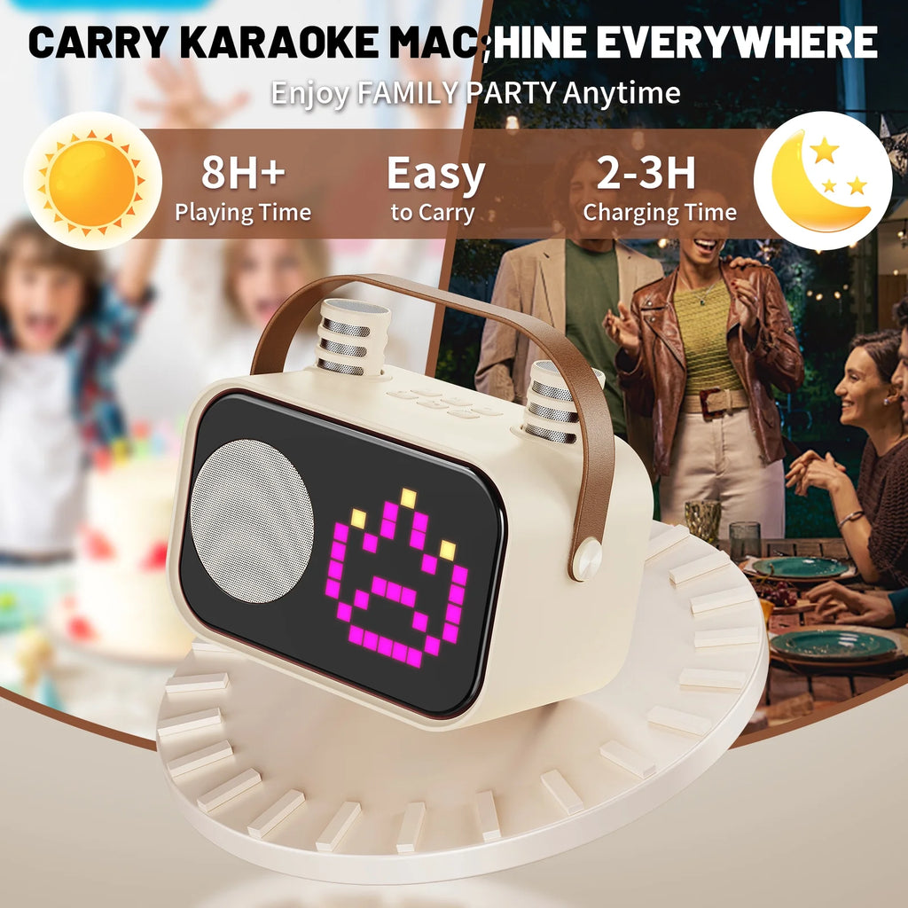Karaoke Machine for Kids Adults, Mini Karaoke Machine for Singing, Portable Party Speaker with Microphone, 15+ Pixel Animation, Kids Toy Gift