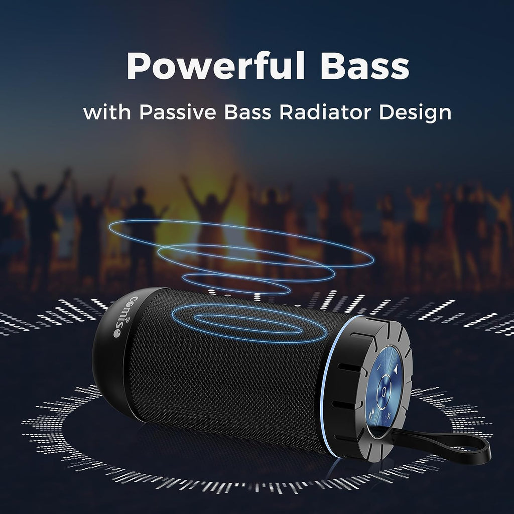 Bluetooth Speaker, IP65 Waterproof, 24H Play, TWS, 360° HD Stereo | 360° Immersive Stereo Sound with Punchy Bass; IP65 Waterproof Design; TWS Pairing; 24-Hour Battery for Home, Camping, Beach.