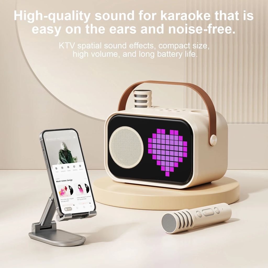 Karaoke Machine for Kids Adults, Mini Karaoke Machine for Singing, Portable Party Speaker with Microphone, 15+ Pixel Animation, Kids Toy Gift
