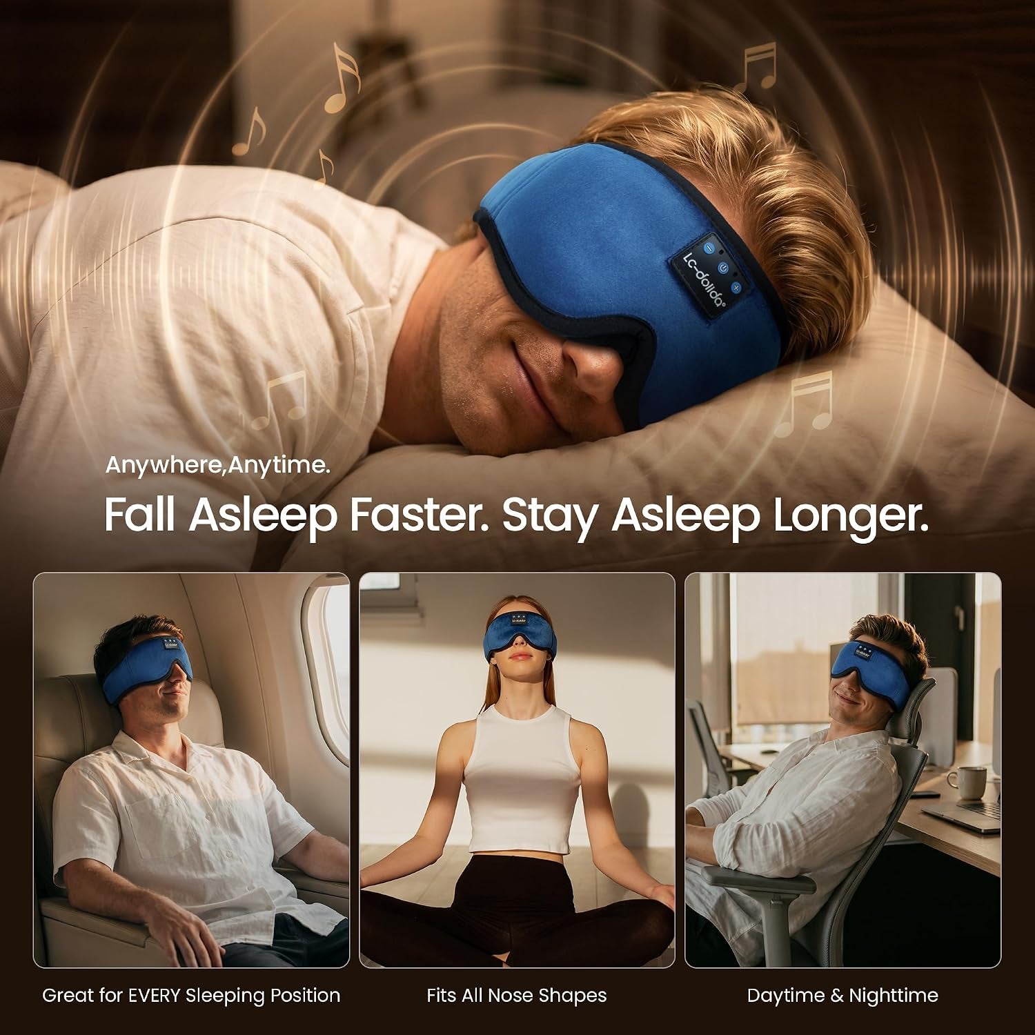 Sleeping Headphones Eye Mask, Sleep Mask with Bluetooth Headphones 3D Eye Mask Wireless Music Cotton Sleep Cover for Side Sleepers Nap Insomnia Air Travel Meditation Gifts for Unisex