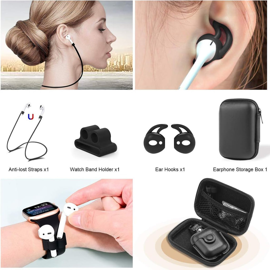 For Airpods 1/2 Case Case Leather with Keychain, Black | Soft PU Shockproof Protective Cover with Storage Bag Compatible with Airpods 1St & 2Nd