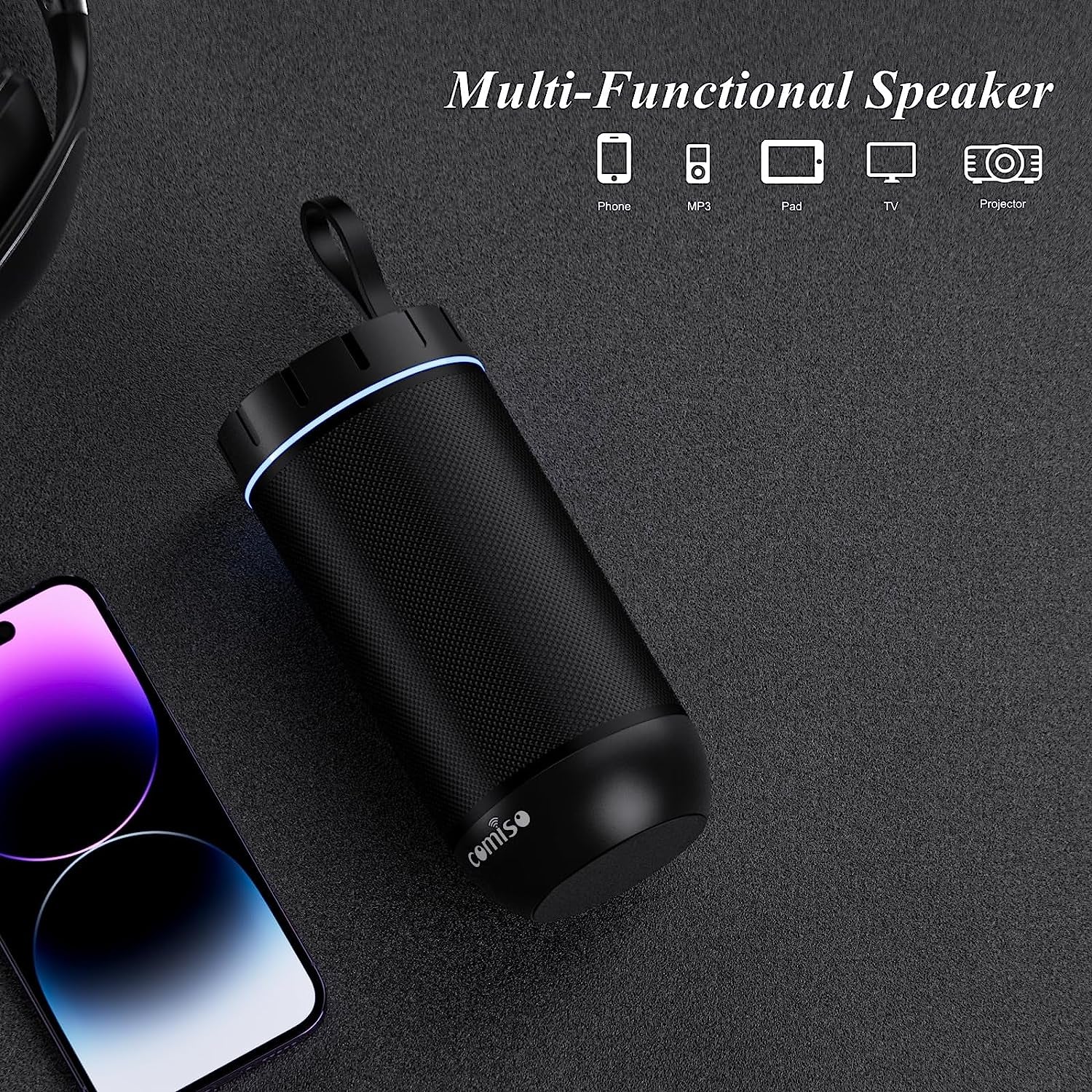 Bluetooth Speaker, IP65 Waterproof, 24H Play, TWS, 360° HD Stereo | 360° Immersive Stereo Sound with Punchy Bass; IP65 Waterproof Design; TWS Pairing; 24-Hour Battery for Home, Camping, Beach.
