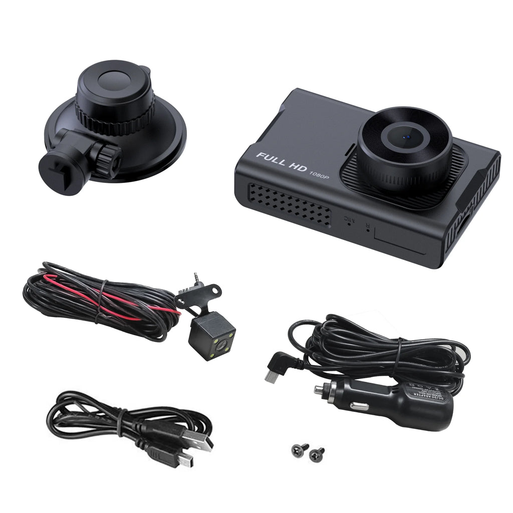 Dash Cam Front and Rear, 1080P Full HD Dash Camera, Dashcam with Night Vision, Car Camera with 3-Inch LCD Display, G-Sensor, Loop Recording, WDR