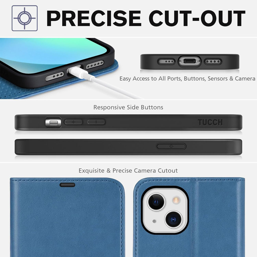Wallet Case for Iphone 13 (6.1") 2021, Flip Stand, Lake Blue | RFID Blocking, 3 Card Holders, Kickstand, PU Leather, Shockproof TPU Shell, Magnetic Closure, Protective Folio Cover