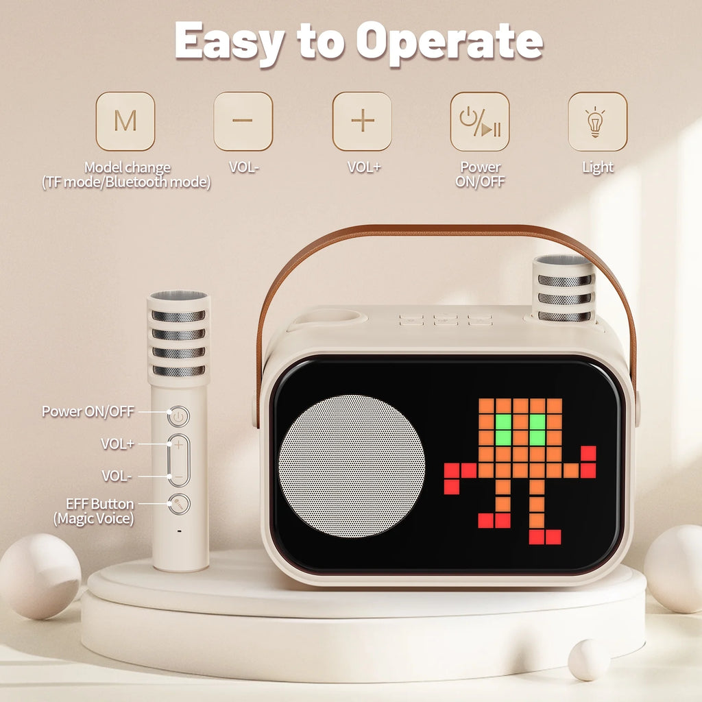 Karaoke Machine for Kids Adults, Mini Karaoke Machine for Singing, Portable Party Speaker with Microphone, 15+ Pixel Animation, Kids Toy Gift