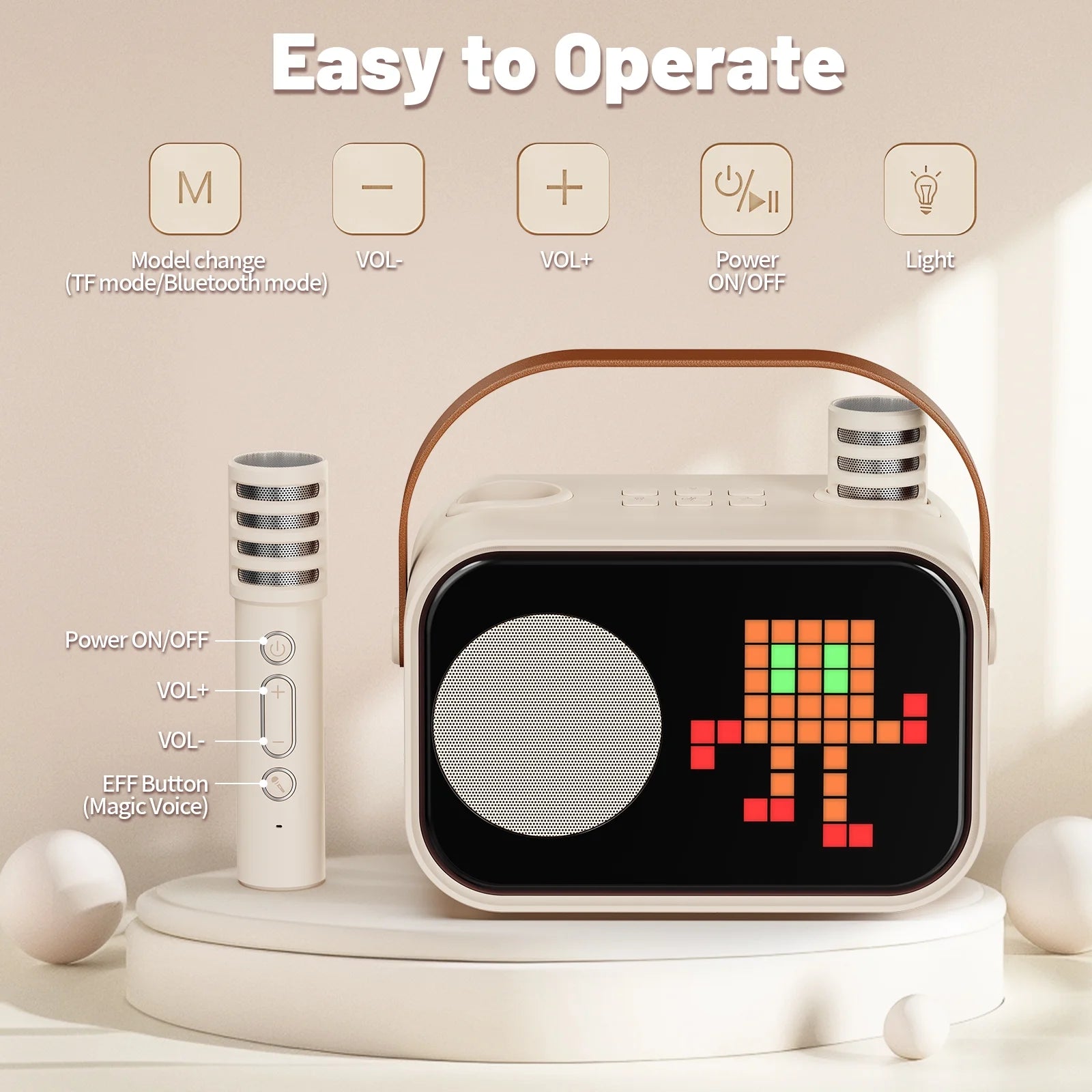Karaoke Machine for Kids Adults, Mini Karaoke Machine for Singing, Portable Party Speaker with Microphone, 15+ Pixel Animation, Kids Toy Gift