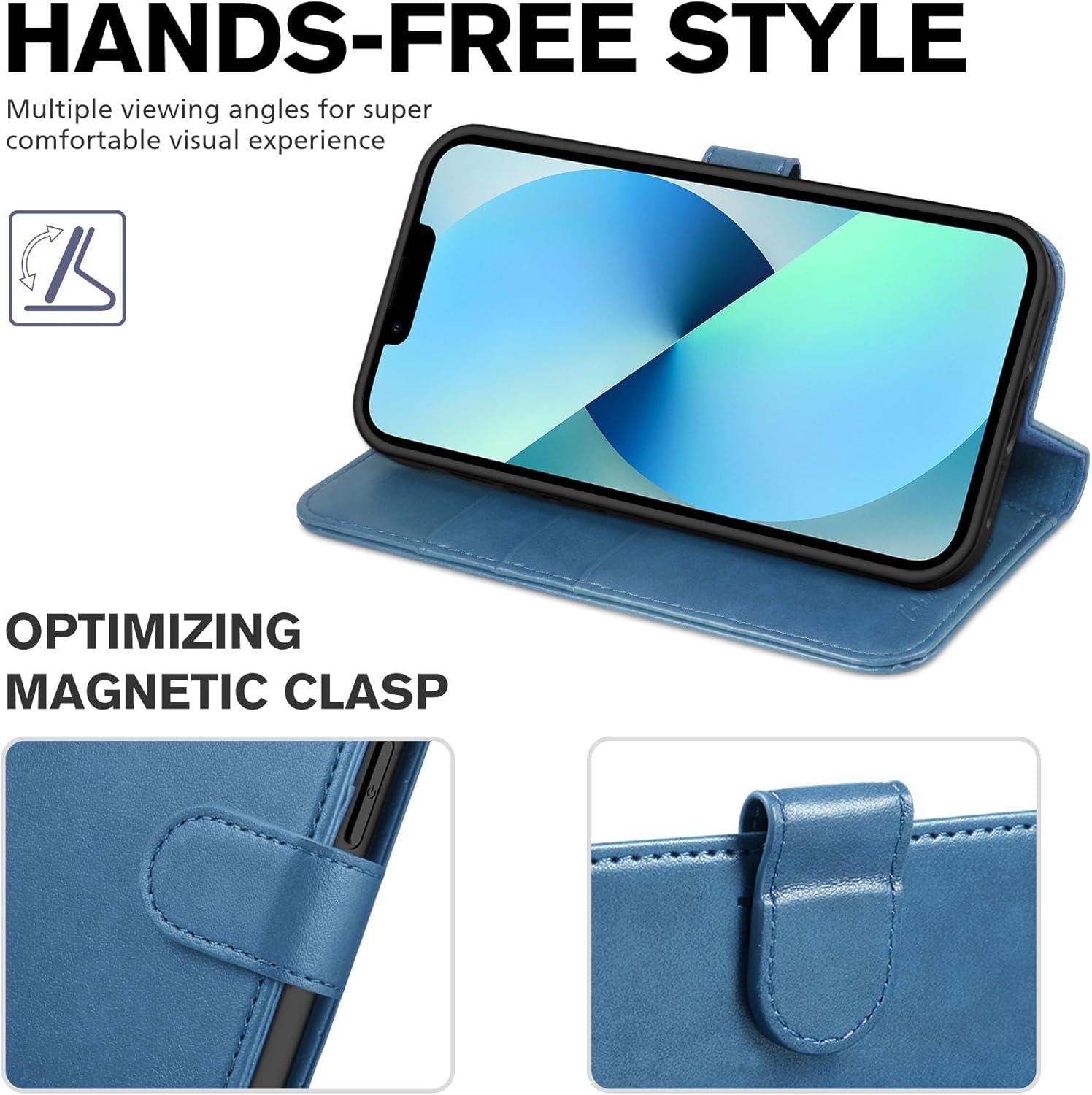 Wallet Case for Iphone 13 (6.1") 2021, Flip Stand, Lake Blue | RFID Blocking, 3 Card Holders, Kickstand, PU Leather, Shockproof TPU Shell, Magnetic Closure, Protective Folio Cover