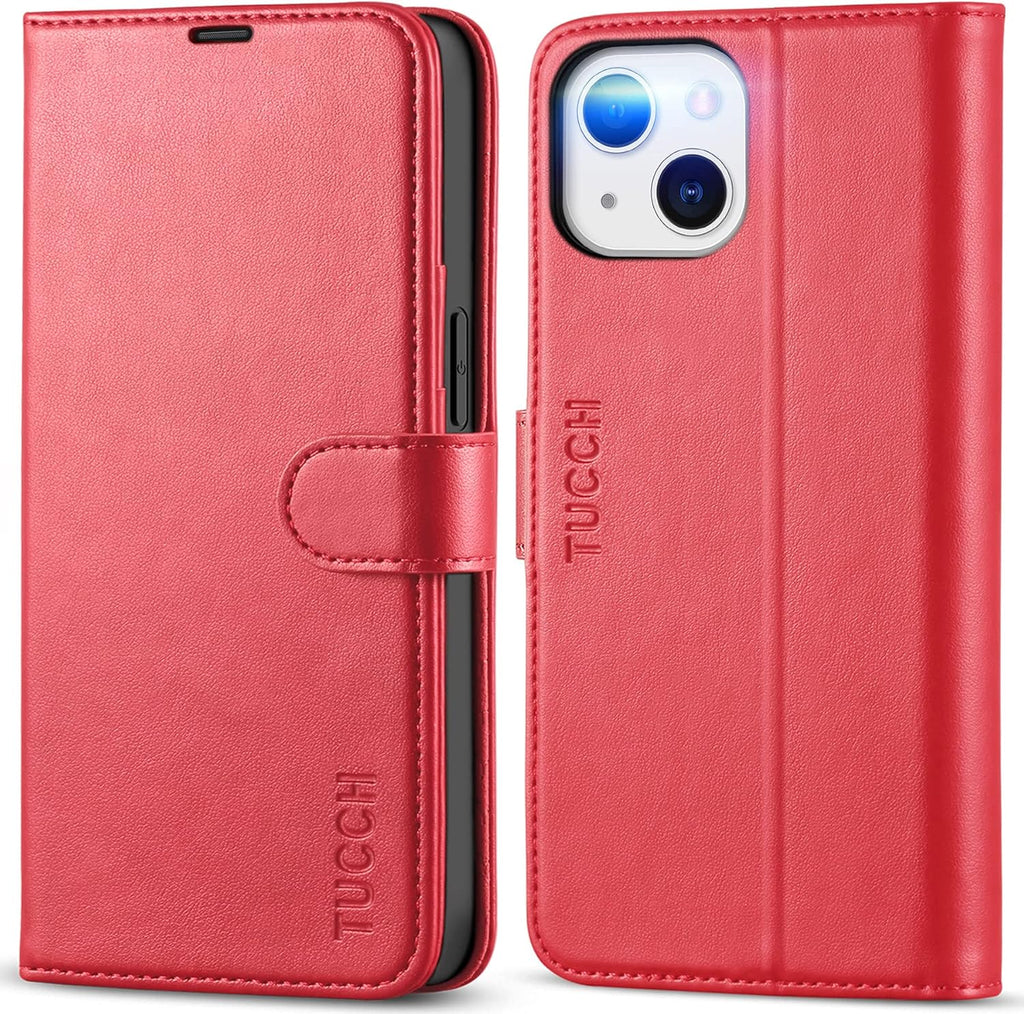 Wallet Case for Iphone 13 (6.1") 2021, 3 Card Slots, Red | RFID Blocking, Viewing Stand, Shockproof TPU Shell, PU Leather, Magnetic Closure, Protective Folio Flip Cover