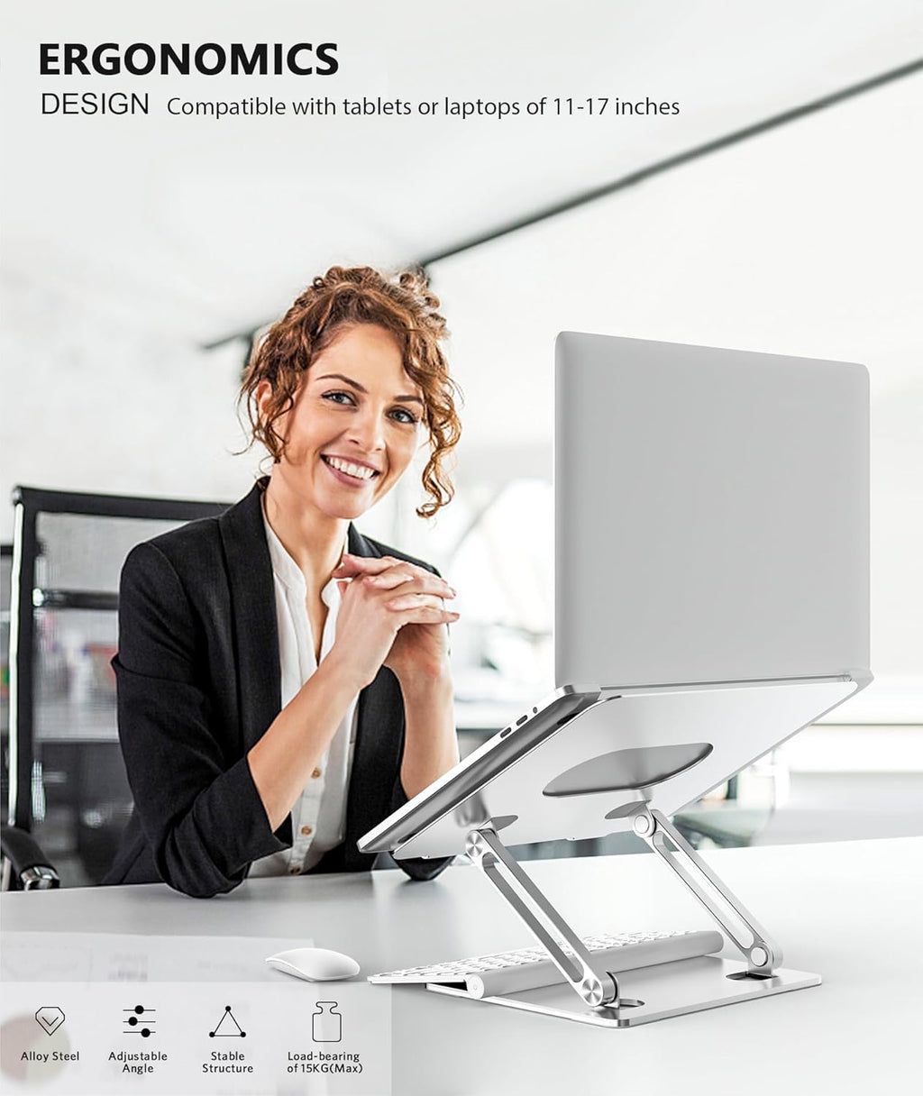Laptop Stand, Adjustable Multi-Angle Riser, up to 17 Inches, Silver | Sturdy Alloy Steel, Heat-Vent Design and Silicone Pads Support Laptops up to 17 Inches, Including Macbook and Surface