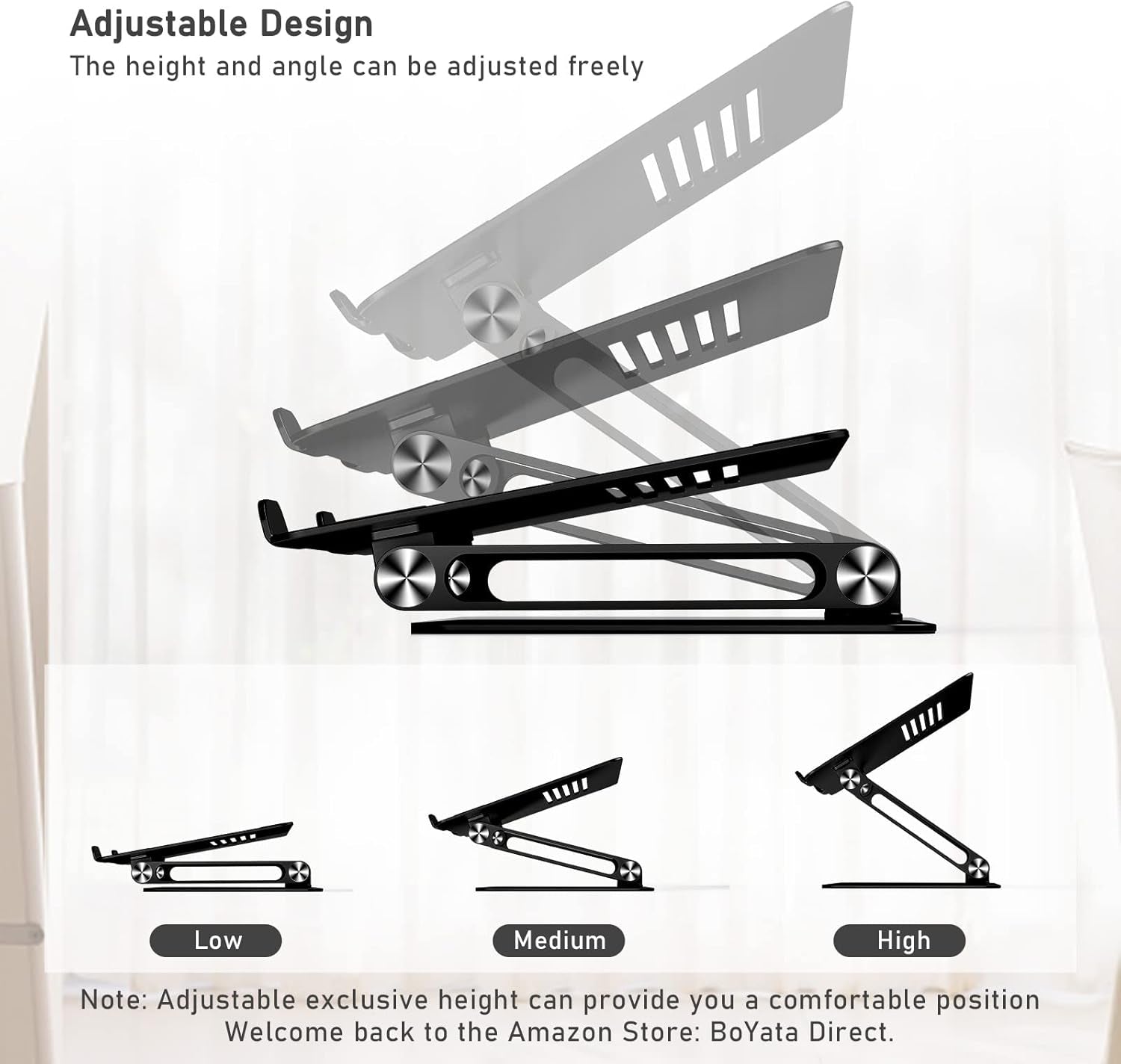 Laptop Stand, Adjustable Metal Desktop Riser, up to 15 Inches, Black | Slide-Proof Silicone Pads and Protective Hooks Provide Stable Support for Macbook, Notebooks and Laptops up to 15 Inches