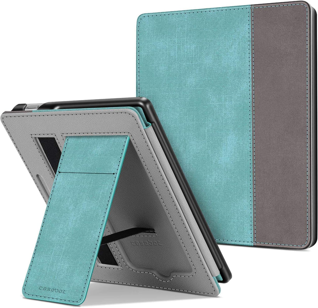 Stand Case for 7" Kindle Oasis 10Th/9Th Gen 2019/2017, Turquoise | Foldable Kickstand PU Leather Hard Back Shell Cover, Built-In Card Slot and Hand Strap, Auto Sleep/Wake