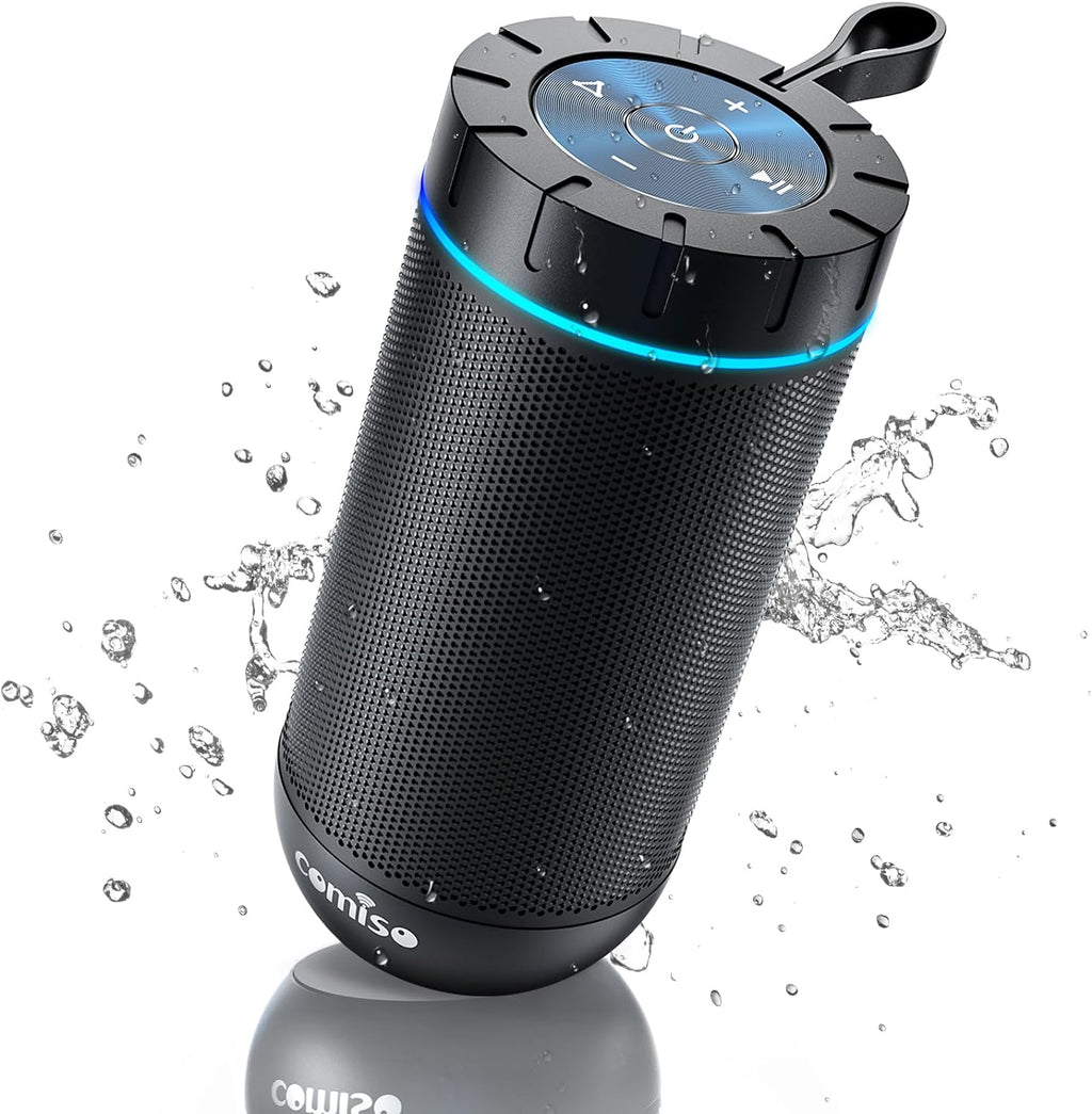 Bluetooth Speaker, IP65 Waterproof, 24H Play, TWS, 360° HD Stereo | 360° Immersive Stereo Sound with Punchy Bass; IP65 Waterproof Design; TWS Pairing; 24-Hour Battery for Home, Camping, Beach.