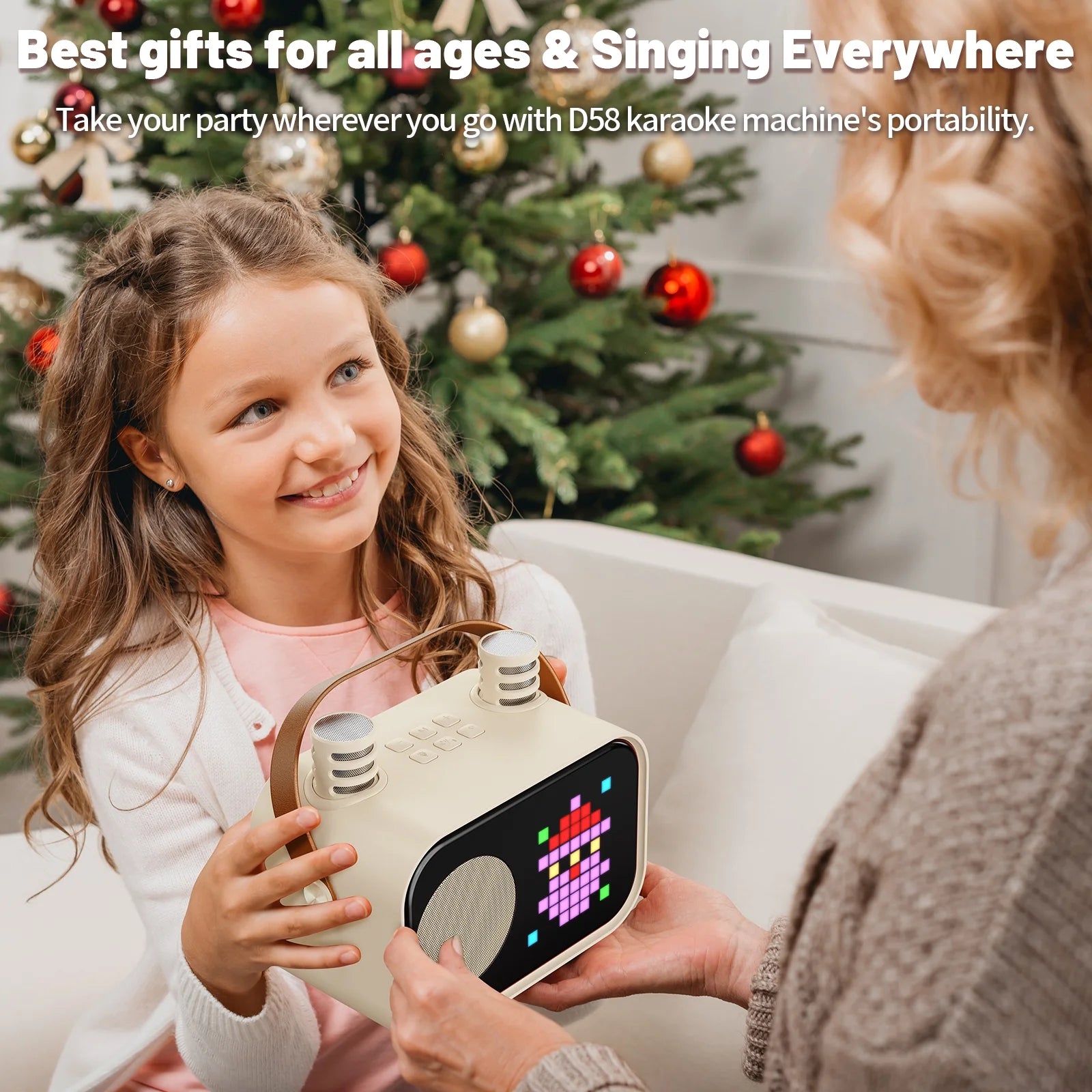 Karaoke Machine for Kids Adults, Mini Karaoke Machine for Singing, Portable Party Speaker with Microphone, 15+ Pixel Animation, Kids Toy Gift