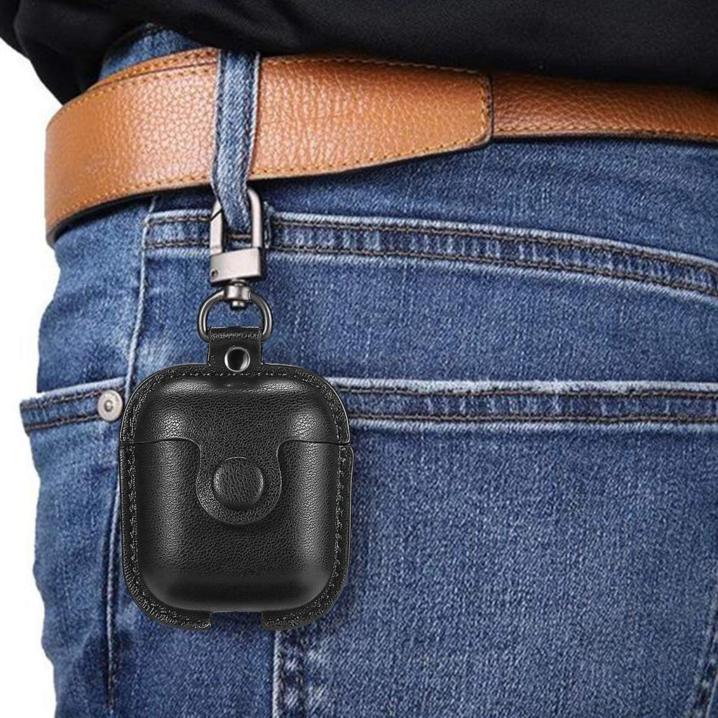For Airpods 1/2 Case Case Leather with Keychain, Black | Soft PU Shockproof Protective Cover with Storage Bag Compatible with Airpods 1St & 2Nd