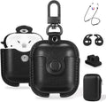 For Airpods 1/2 Case Case Leather with Keychain, Black | Soft PU Shockproof Protective Cover with Storage Bag Compatible with Airpods 1St & 2Nd