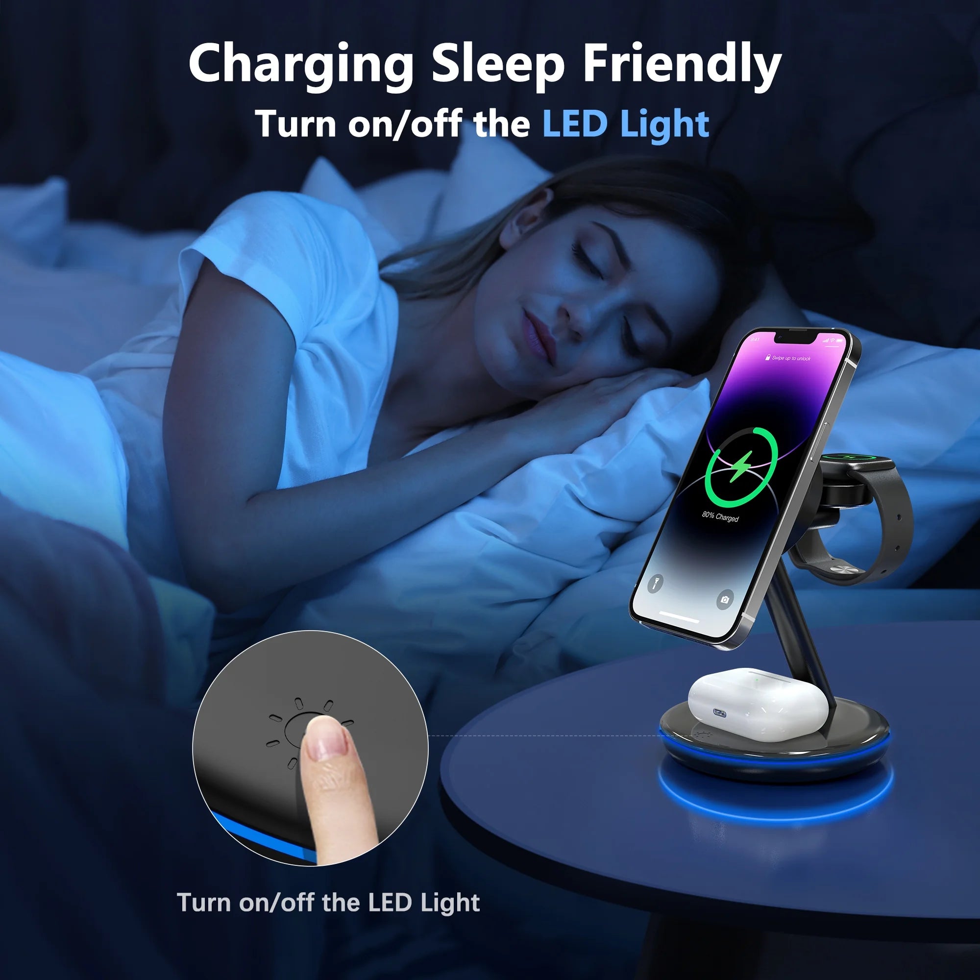 XEITIN 18W Magsafe Wireless Charger Docking Station for Iphone 15/14/13/12 Airpods Iwatch Ultra/8/7/Se/6/5/4/3/2 Wireless Charger Station Black