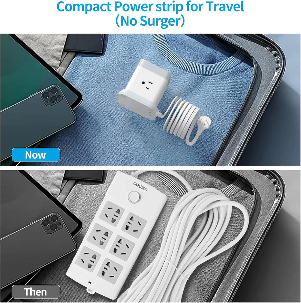 Power Bar with USB,  Flat Plug Extension Cord with 4 Outlets and 3 USB Ports, 5 FT Power Cord Desktop Charging Station, Overload Protection, Compact Portable for Travel Home Office Cruise Ship