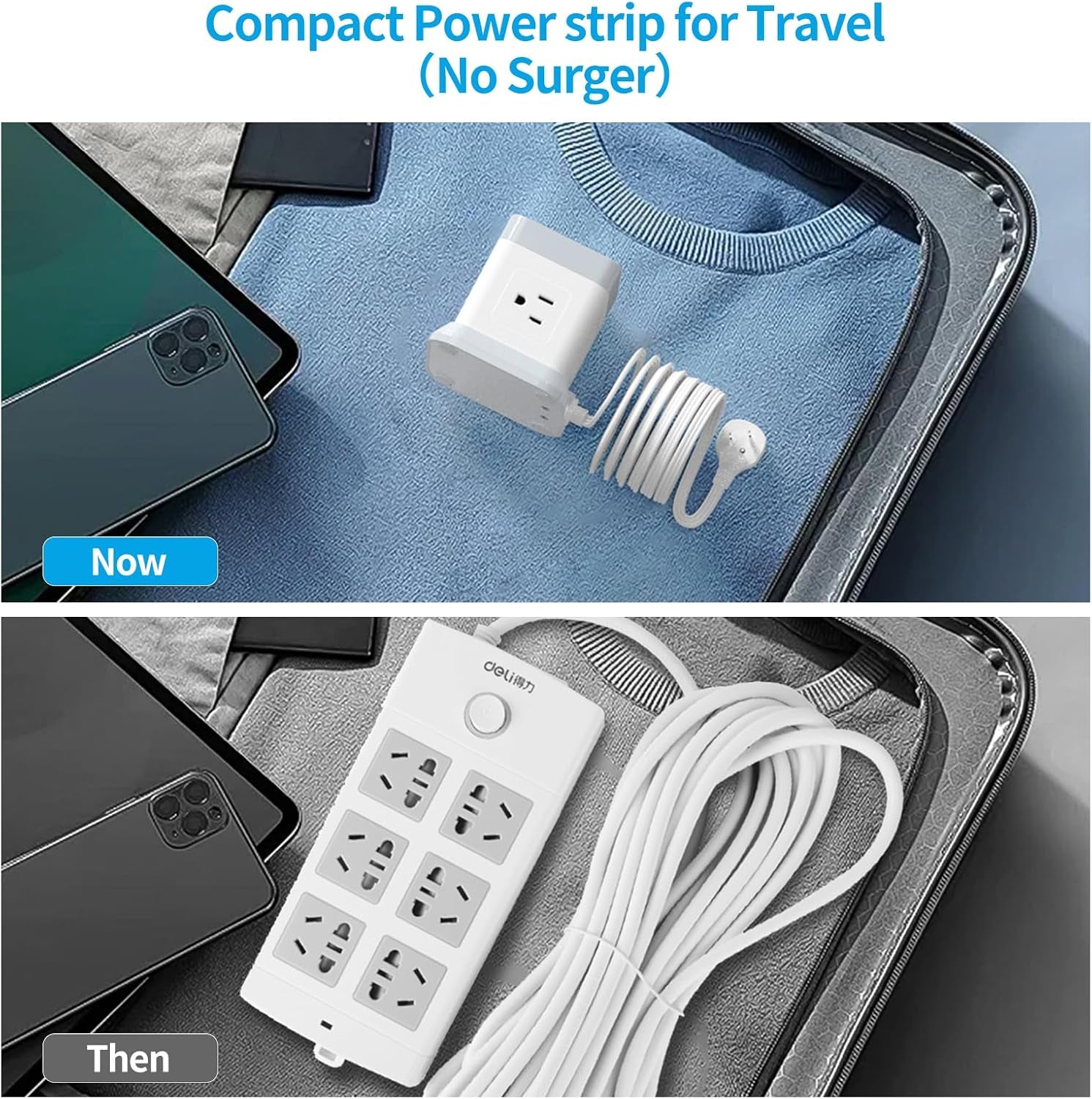 Power Bar with USB,  Flat Plug Extension Cord with 4 Outlets and 3 USB Ports, 5 FT Power Cord Desktop Charging Station, Overload Protection, Compact Portable for Travel Home Office Cruise Ship