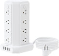 10 FT Extension Cord Power Strip Tower, 16 Widely Outlets 1875W 15A, Flat Plug Surge Protector with 4 USB Ports, Individual Switches, 1080 Joules, Overload Protection for Home Office Desktop, White