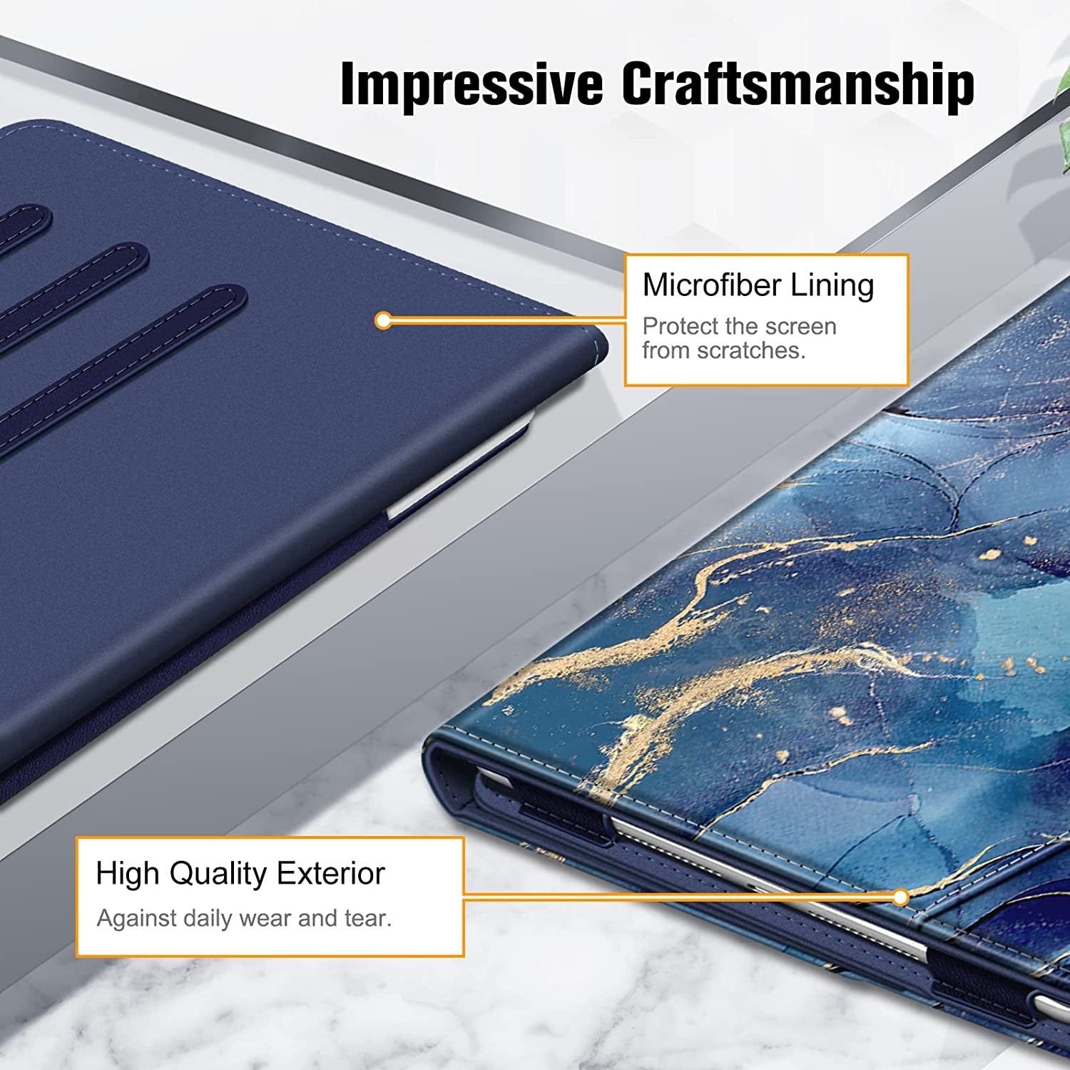 Multi-Angle Viewing Case for Ipad 9Th/8Th/7Th Generation 10.2 Inch | Vegan Leather Folio Stand Cover, Pencil Holder & Storage Pocket, Corner Protection, Auto Wake/Sleep, Ocean Marble