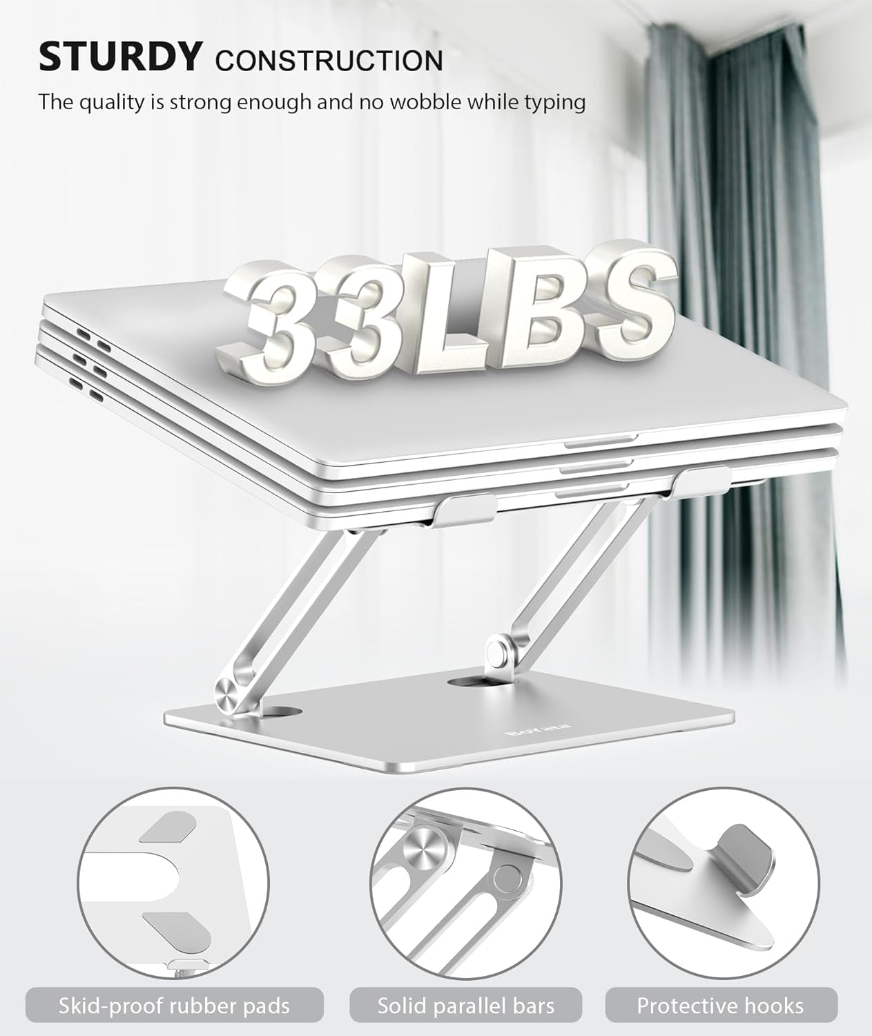 Laptop Stand, Adjustable Multi-Angle Riser, up to 17 Inches, Silver | Sturdy Alloy Steel, Heat-Vent Design and Silicone Pads Support Laptops up to 17 Inches, Including Macbook and Surface