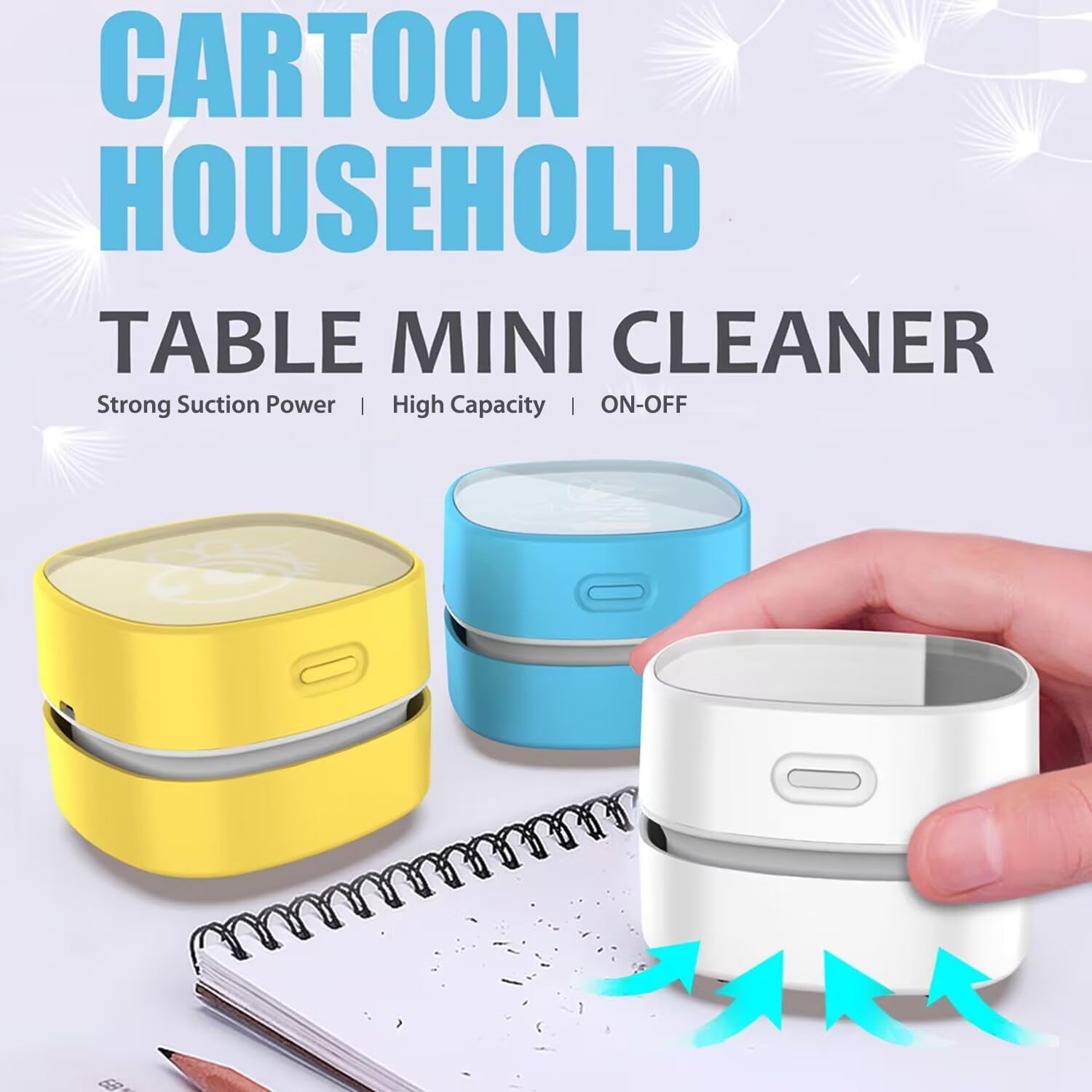 Mini Desktop Vacuum Cleaner for Table Dust (White AA Battery) | up to 4 Hours Endurance, 360° Rotatable, Cleans Desk Dust, Eraser Crumbs, Great for Home/School/Office, Ideal Kids Gift