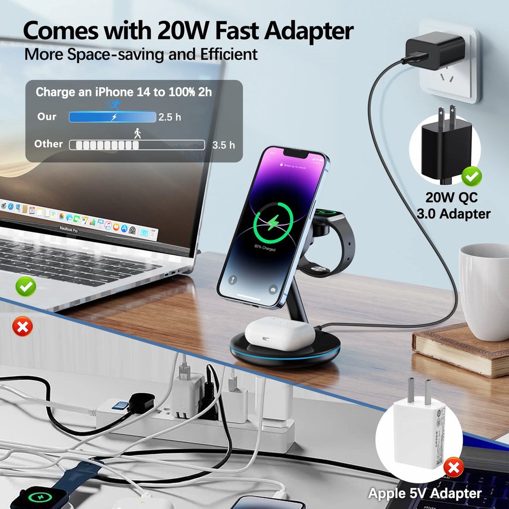 XEITIN 18W Magsafe Wireless Charger Docking Station for Iphone 15/14/13/12 Airpods Iwatch Ultra/8/7/Se/6/5/4/3/2 Wireless Charger Station Black