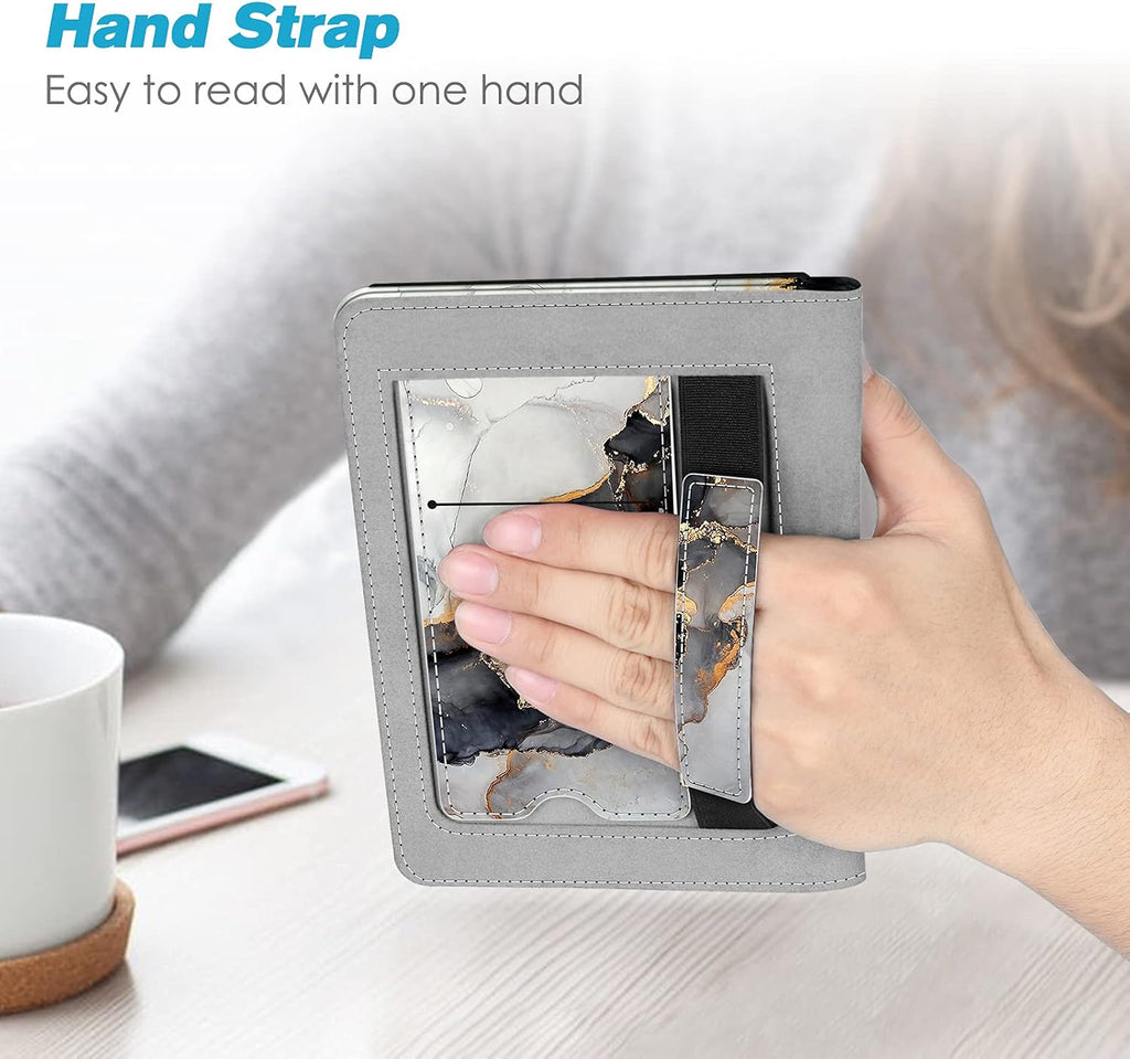 Stand Case for 6" Kindle Paperwhite 10Th Gen 2018, Cloudy Marble | Foldable Kickstand PU Leather Cover, Card Slot &Hand Strap, Auto Sleep/Wake,Also Fit All Paperwhite Generations Prior to 2018