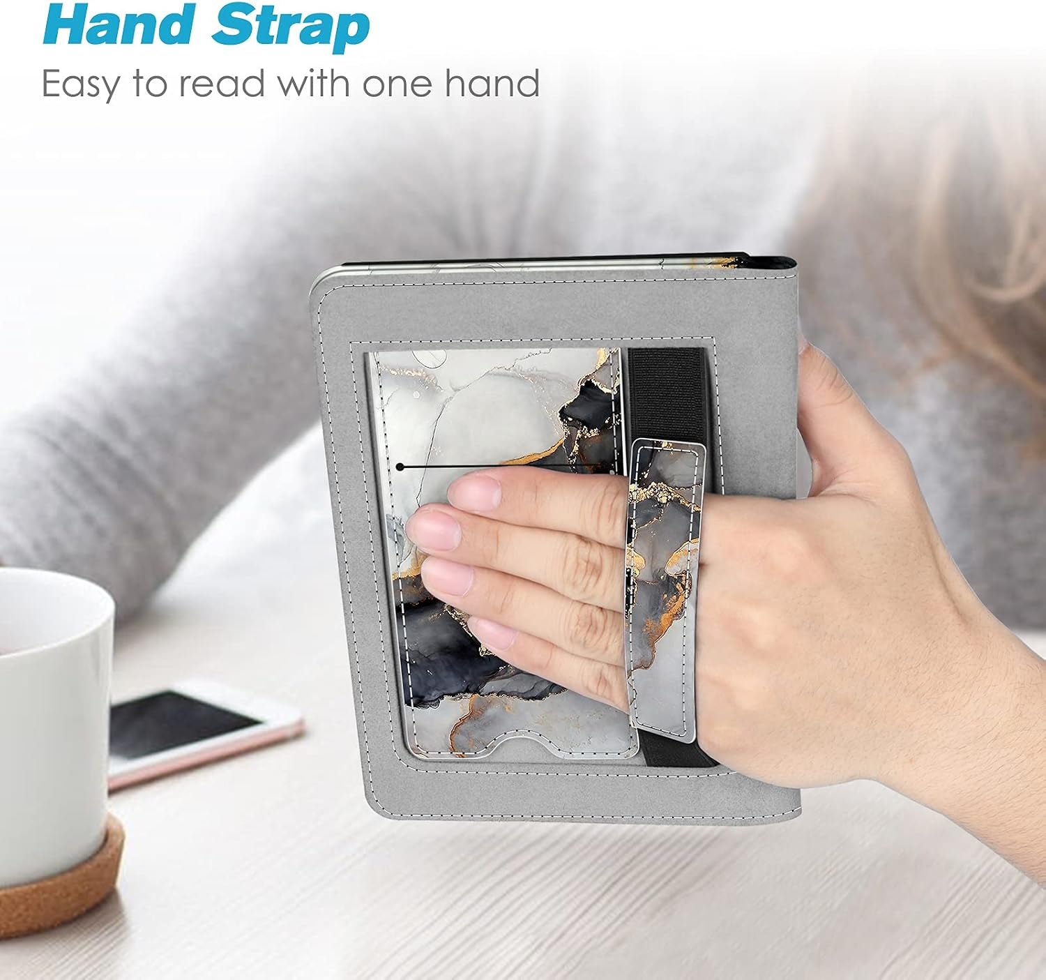 Stand Case for 6" Kindle Paperwhite 10Th Gen 2018, Cloudy Marble | Foldable Kickstand PU Leather Cover, Card Slot &Hand Strap, Auto Sleep/Wake,Also Fit All Paperwhite Generations Prior to 2018