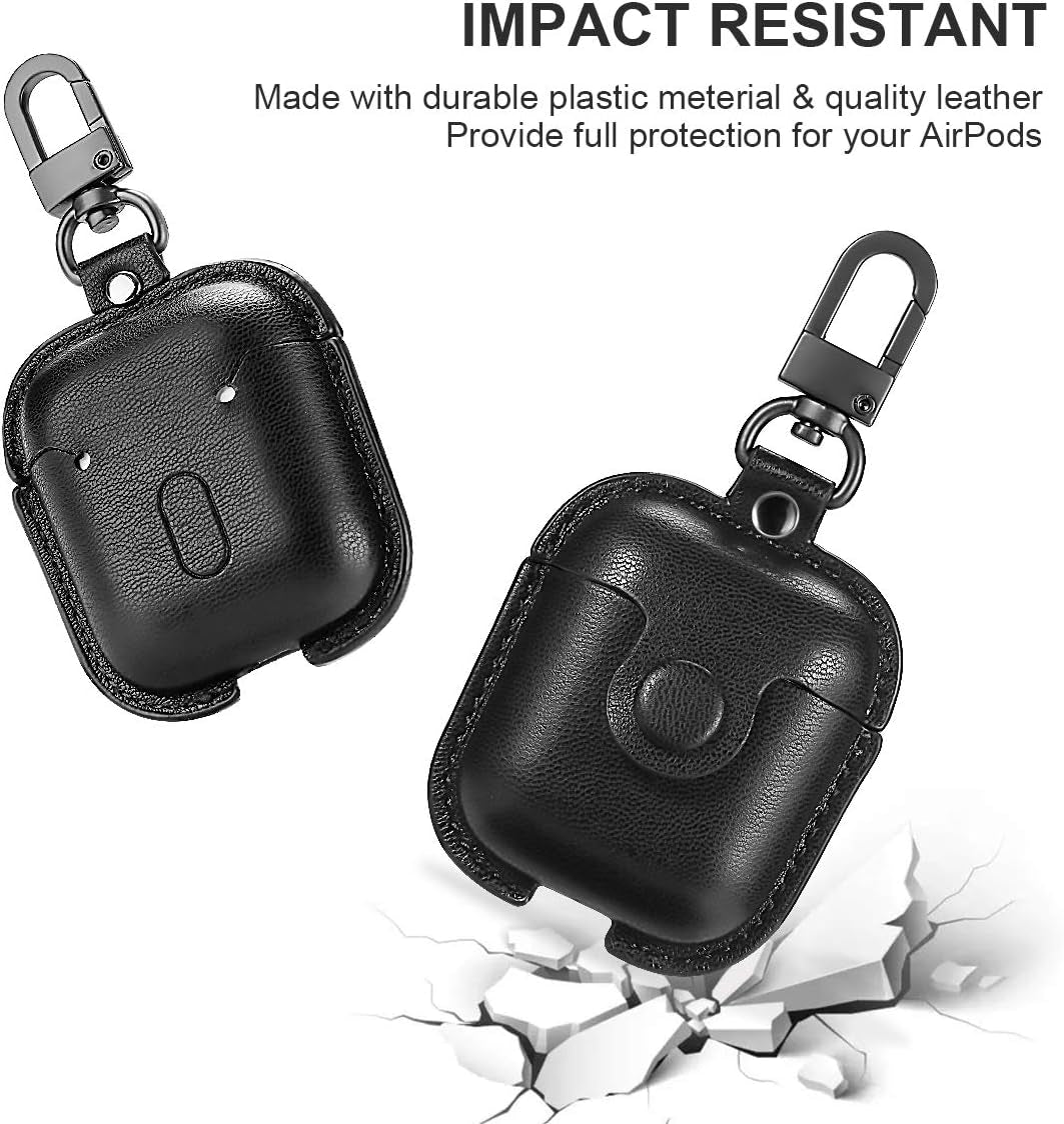 For Airpods 1/2 Case Case Leather with Keychain, Black | Soft PU Shockproof Protective Cover with Storage Bag Compatible with Airpods 1St & 2Nd