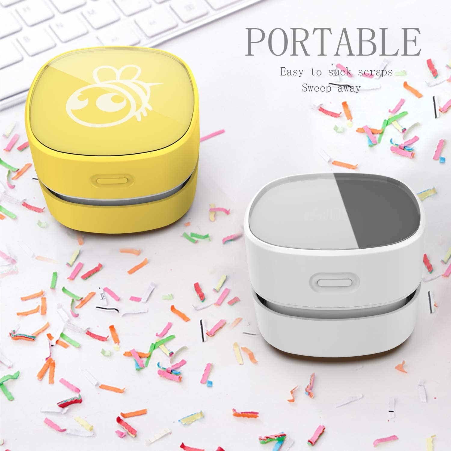 Mini Desktop Vacuum Cleaner for Table Dust (White AA Battery) | up to 4 Hours Endurance, 360° Rotatable, Cleans Desk Dust, Eraser Crumbs, Great for Home/School/Office, Ideal Kids Gift