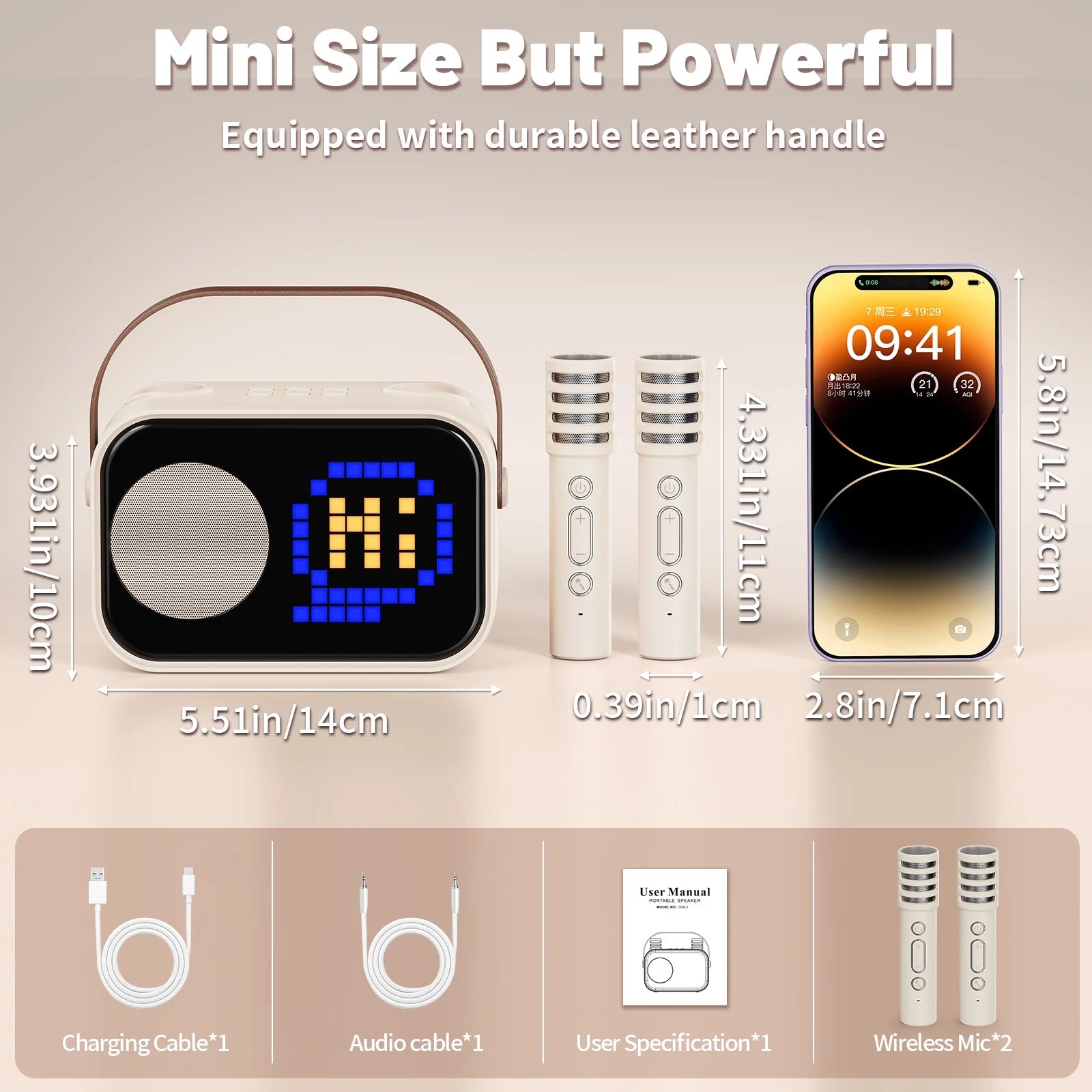 Karaoke Machine for Kids Adults, Mini Karaoke Machine for Singing, Portable Party Speaker with Microphone, 15+ Pixel Animation, Kids Toy Gift
