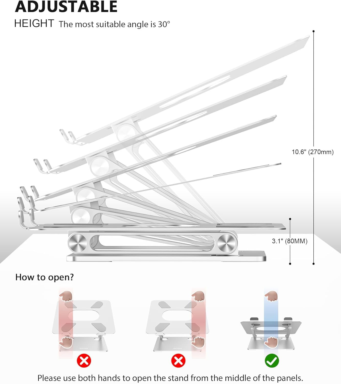 Laptop Stand, Adjustable Multi-Angle Riser, up to 17 Inches, Silver | Sturdy Alloy Steel, Heat-Vent Design and Silicone Pads Support Laptops up to 17 Inches, Including Macbook and Surface