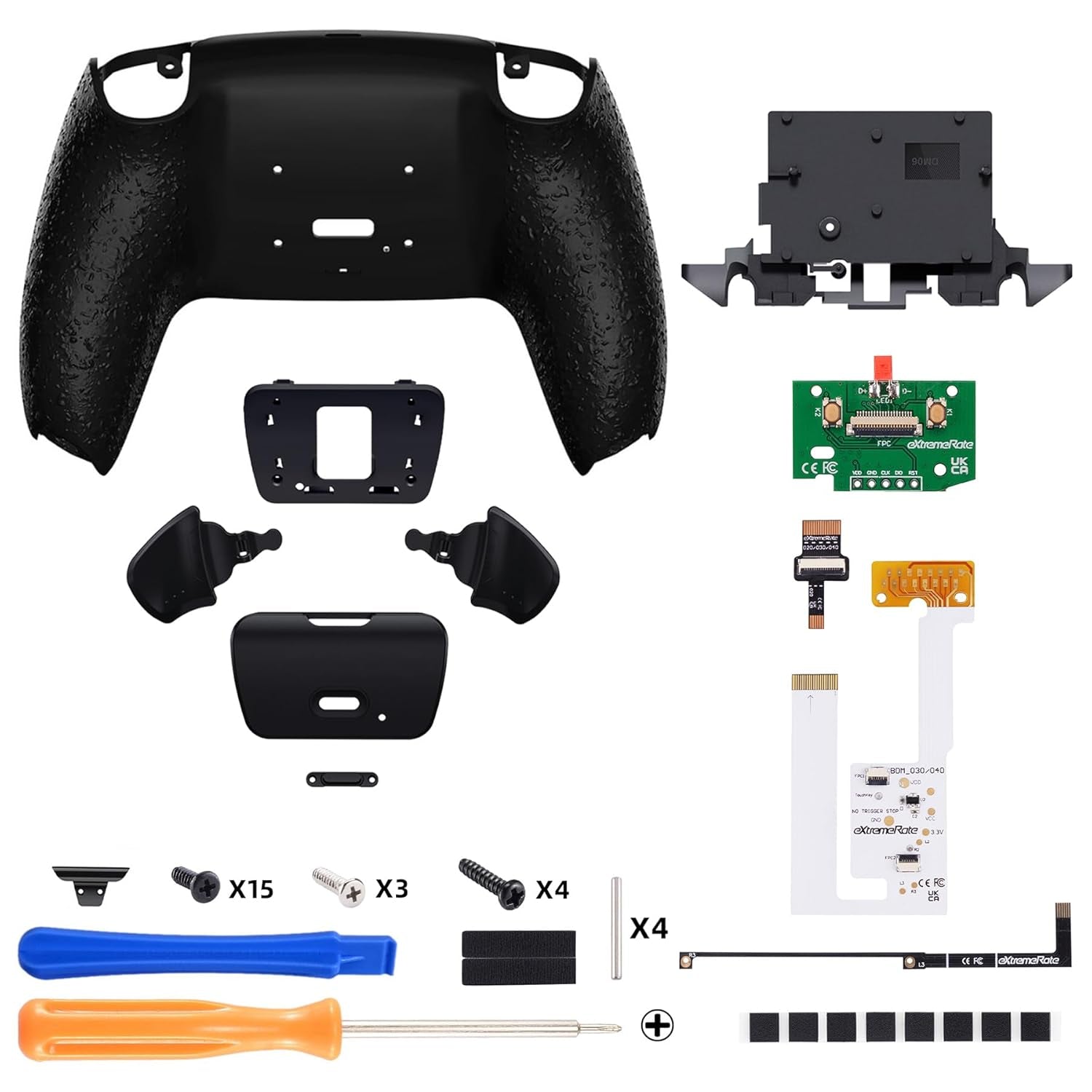 Textured Black Back Paddles Programable Rise V4 Remap Kit for PS5 Controller BDM-030 040 050 060, Upgrade Board Redesigned Back Shell Buttons Attachment for PS5 Controller - NO Controller