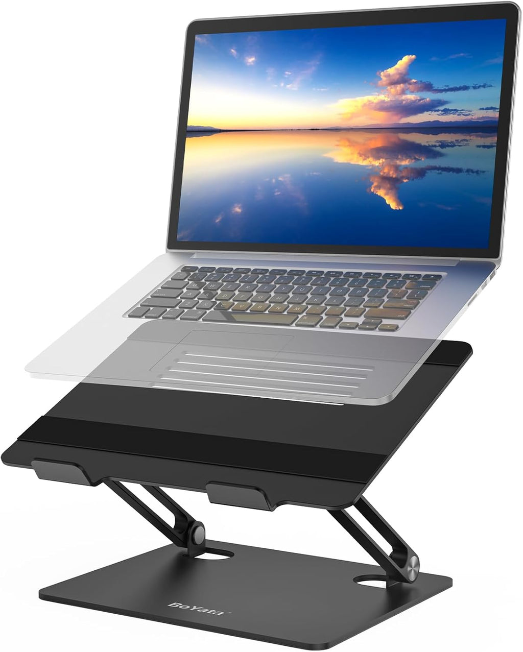 Laptop Stand, Adjustable Metal Desktop Riser, up to 15 Inches, Black | Slide-Proof Silicone Pads and Protective Hooks Provide Stable Support for Macbook, Notebooks and Laptops up to 15 Inches