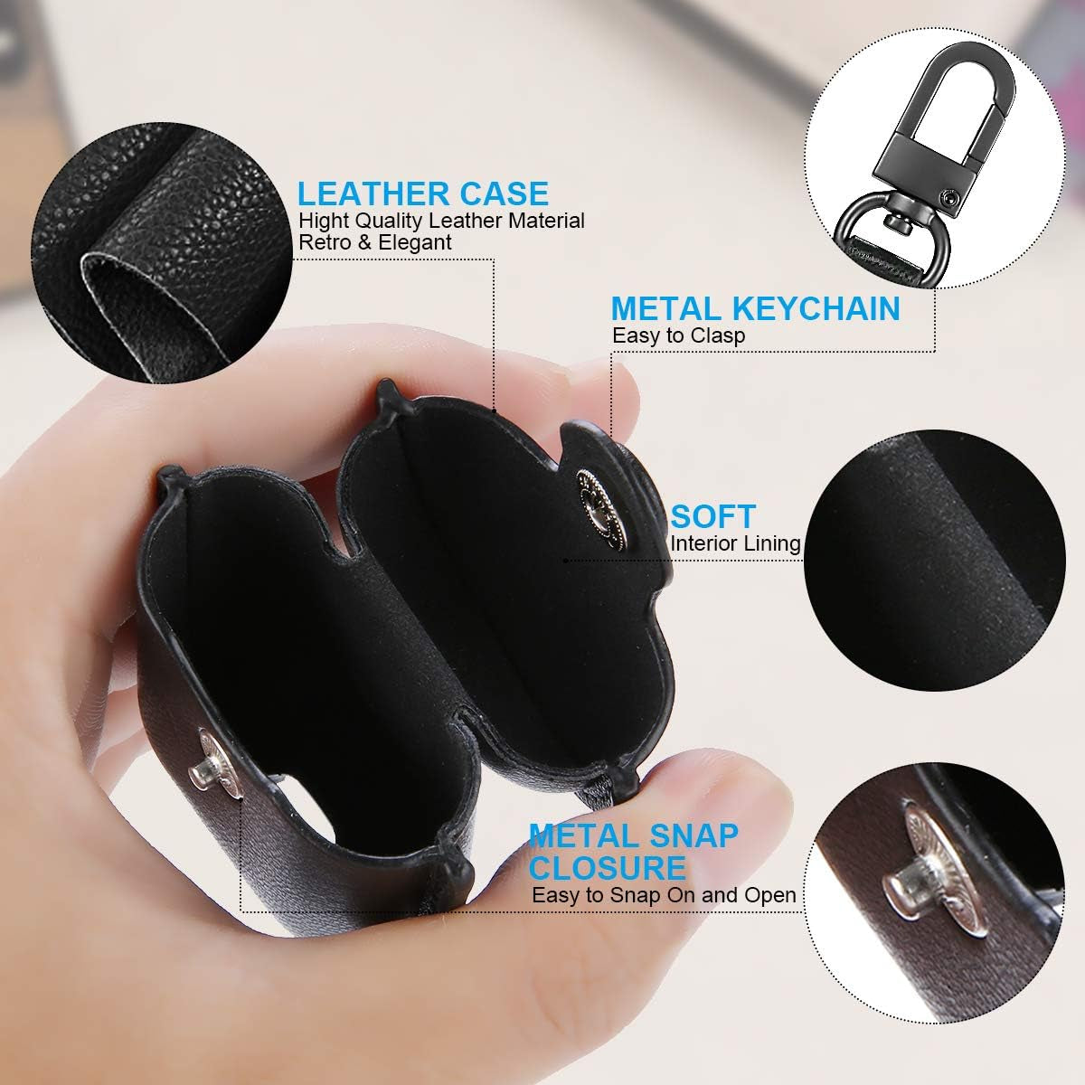For Airpods 1/2 Case Case Leather with Keychain, Black | Soft PU Shockproof Protective Cover with Storage Bag Compatible with Airpods 1St & 2Nd