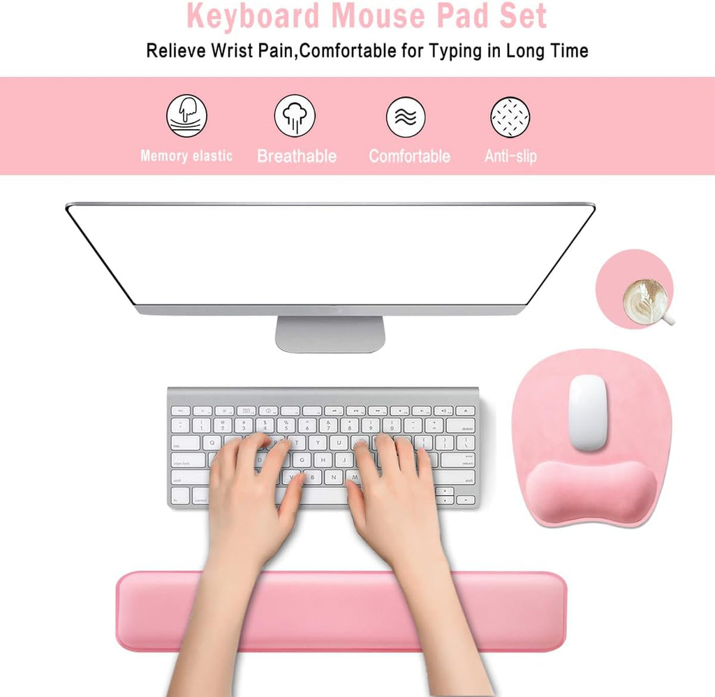 Memory Foam Set Wrist Rest Pad & Mouse Wrist Rest Support,Ergonomic Design for Office,Home,Laptop,Desktop Computer,Gaming Keyboard - Pink