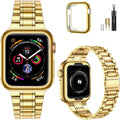Solid Stainless Steel Bands for Apple Watch 44Mm 42Mm (Series 3/2/1) | Adjustable Metal Strap with Soft TPU Case for Women and Men, Fits Iwatch Bands Series 6 5 4 3 2 1, SE3, SE2, SE, Gold