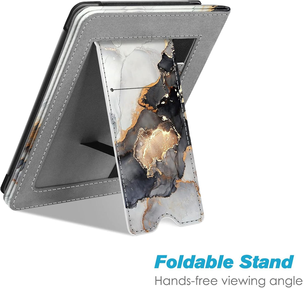 Stand Case for 6" Kindle Paperwhite 10Th Gen 2018, Cloudy Marble | Foldable Kickstand PU Leather Cover, Card Slot &Hand Strap, Auto Sleep/Wake,Also Fit All Paperwhite Generations Prior to 2018