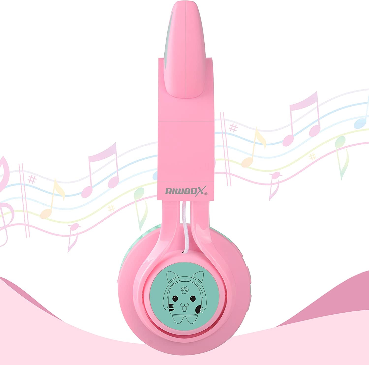 CT-7 Cat Ear Kids Bluetooth Headphones, LED Light up Bluetooth Wireless over Ear Headphones with Microphone and Volume Control for Travel/School/Smartphones/Laptop/Pc/Tv (Pink&Green)