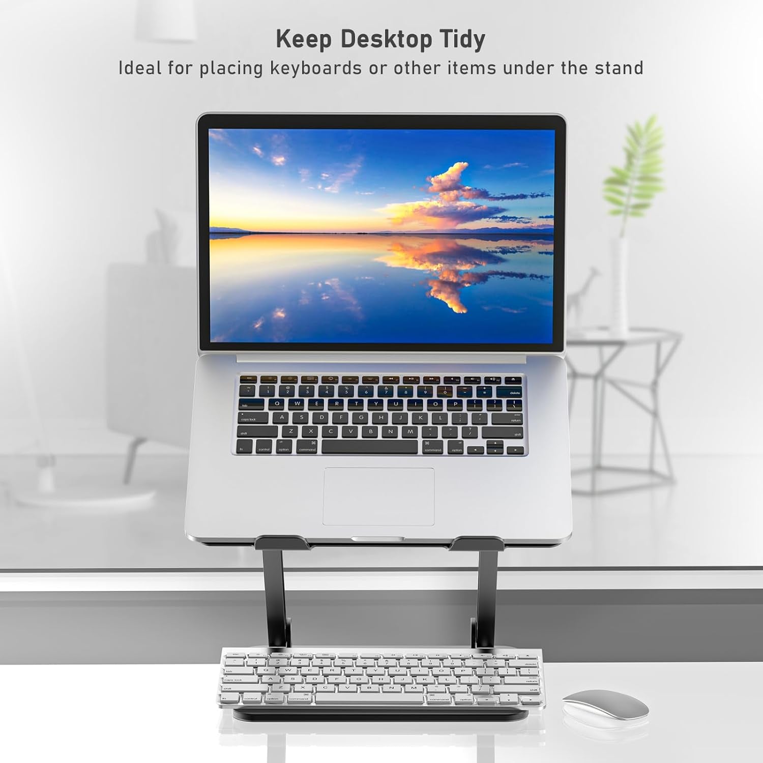 Laptop Stand, Adjustable Metal Desktop Riser, up to 15 Inches, Black | Slide-Proof Silicone Pads and Protective Hooks Provide Stable Support for Macbook, Notebooks and Laptops up to 15 Inches