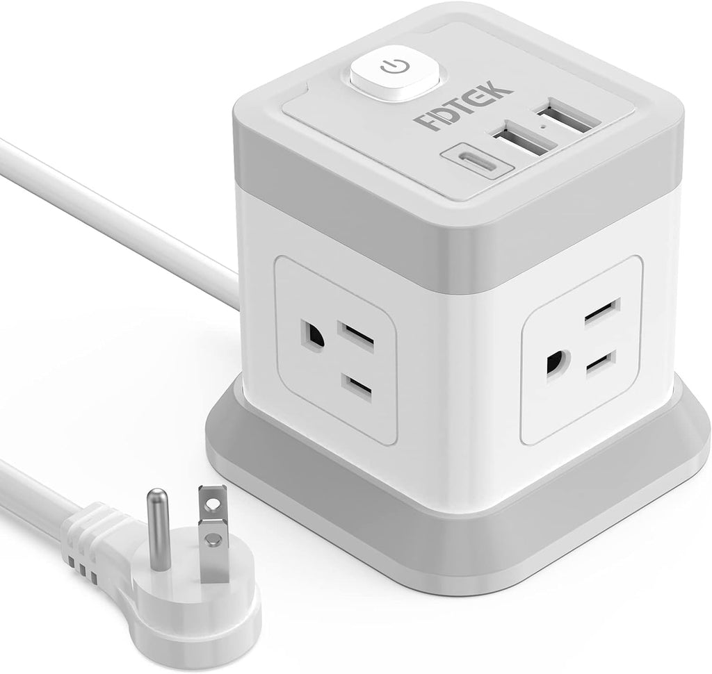 Power Bar with USB,  Flat Plug Extension Cord with 4 Outlets and 3 USB Ports, 5 FT Power Cord Desktop Charging Station, Overload Protection, Compact Portable for Travel Home Office Cruise Ship